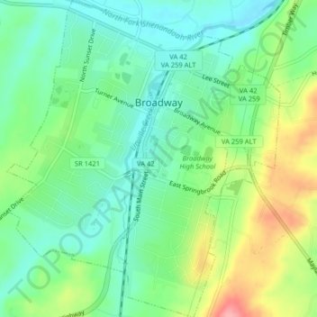 Broadway topographic map, elevation, terrain