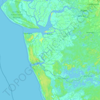 Burutu topographic map, elevation, terrain