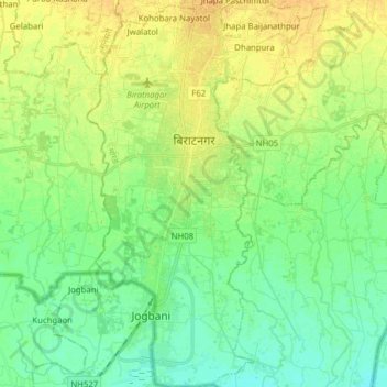 Biratnagar topographic map, elevation, terrain