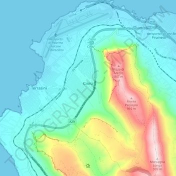 Cinisi topographic map, elevation, terrain