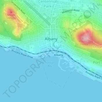 Albany topographic map, elevation, terrain