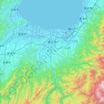 Toyama topographic map, elevation, terrain