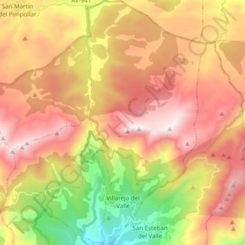 Villarejo del Valle topographic map, elevation, terrain