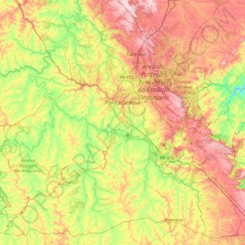 Ponta Grossa topographic map, elevation, terrain