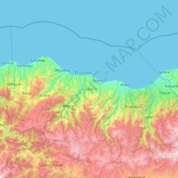 Trabzon topographic map, elevation, terrain