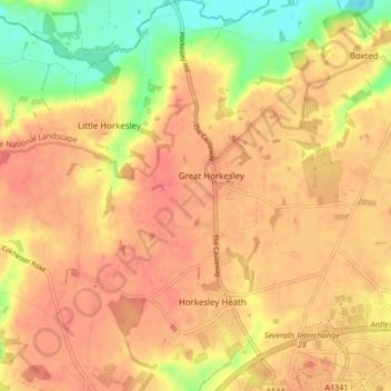 Great Horkesley topographic map, elevation, terrain