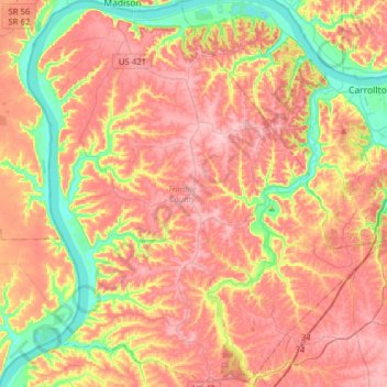 Trimble County topographic map, elevation, terrain