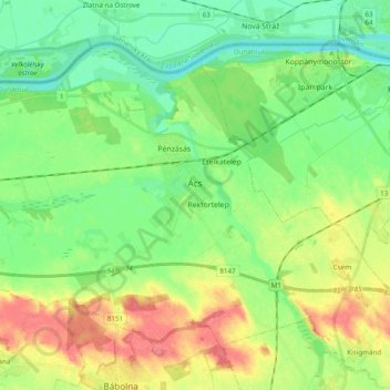 Ács topographic map, elevation, terrain