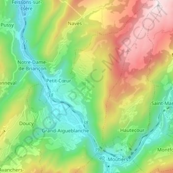 Aigueblanche topographic map, elevation, terrain