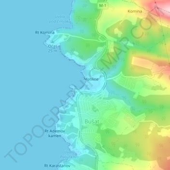 Utjeha Beach "Uvala Maslina" topographic map, elevation, terrain