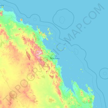 Mackay Regional topographic map, elevation, terrain