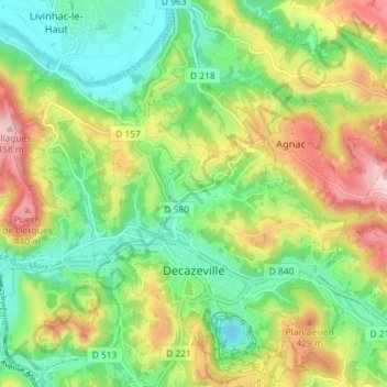 Decazeville topographic map, elevation, terrain