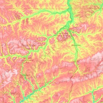 Tioga County topographic map, elevation, terrain