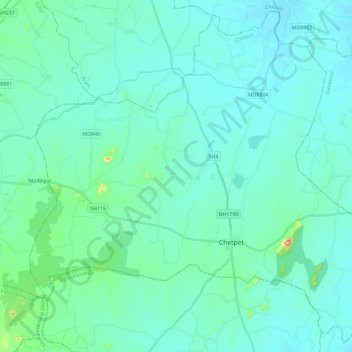 Chetpet topographic map, elevation, terrain