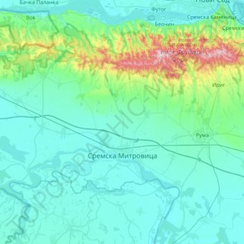 Sremska Mitrovica City topographic map, elevation, terrain