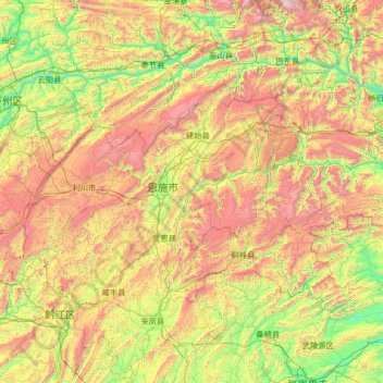 Enshi Tujia and Miao Autonomous Prefecture topographic map, elevation, terrain