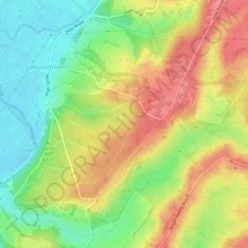 Woodgreen topographic map, elevation, terrain