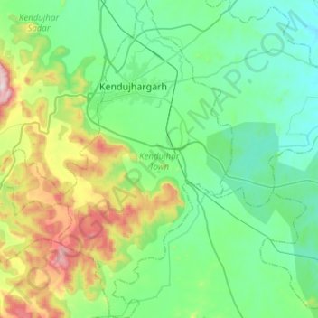 Kendujhar Town topographic map, elevation, terrain