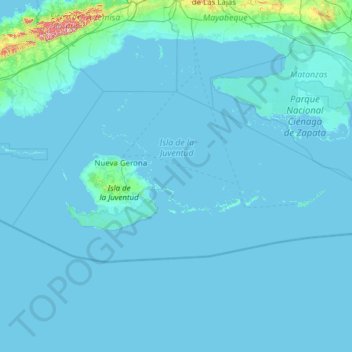 Isle of Youth topographic map, elevation, terrain