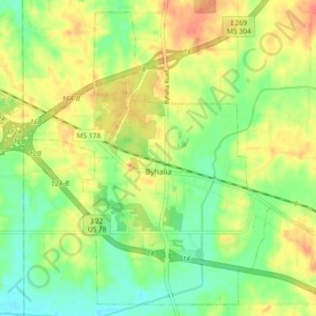Byhalia topographic map, elevation, terrain