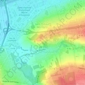 Saint-Thibault-des-Vignes topographic map, elevation, terrain