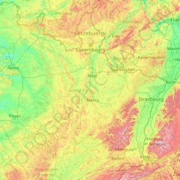 Grand Est topographic map, elevation, terrain