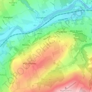 Prudhoe topographic map, elevation, terrain