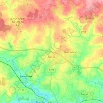 Bédée topographic map, elevation, terrain