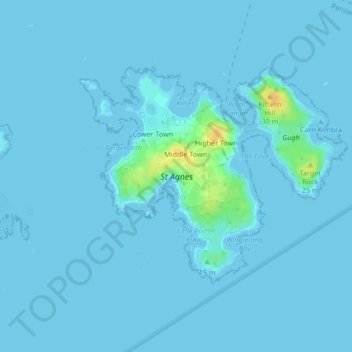 St Agnes topographic map, elevation, terrain