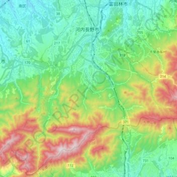 Kawachinagano topographic map, elevation, terrain
