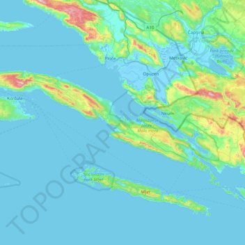 Pelješac topographic map, elevation, terrain
