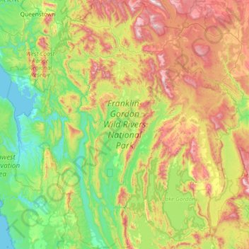 Franklin-Gordon Wild Rivers National Park topographic map, elevation, terrain