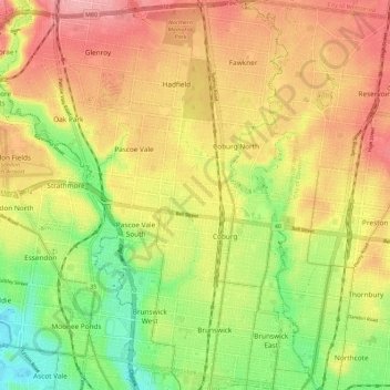 City of Moreland topographic map, elevation, terrain