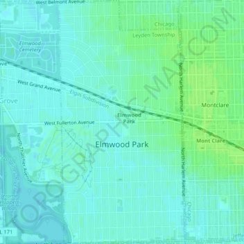 Elmwood Park topographic map, elevation, terrain