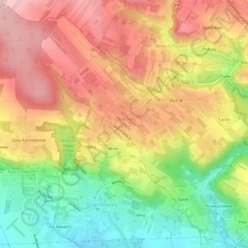 Zelków topographic map, elevation, terrain