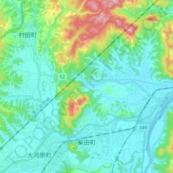 柴田町 topographic map, elevation, terrain