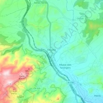 Estivella topographic map, elevation, terrain