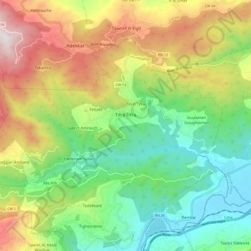 Tifra topographic map, elevation, terrain