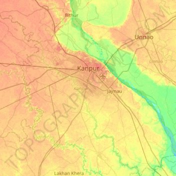 Kanpur topographic map, elevation, terrain