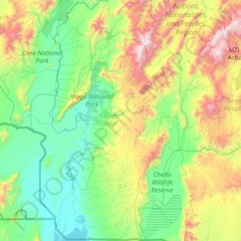 South Omo topographic map, elevation, terrain