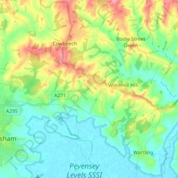 Herstmonceux topographic map, elevation, terrain