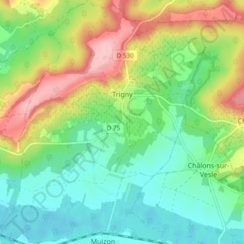 Trigny topographic map, elevation, terrain