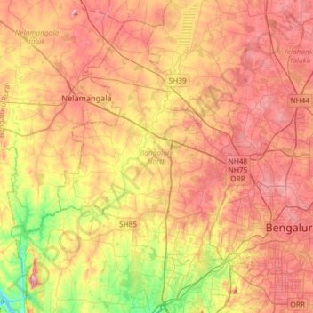 Bangalore North topographic map, elevation, terrain