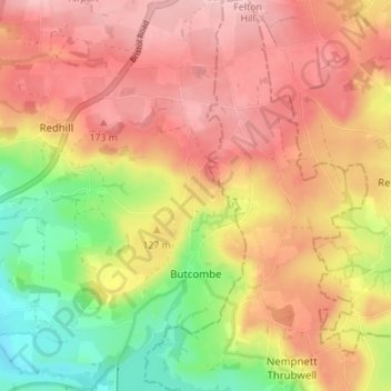 Butcombe topographic map, elevation, terrain