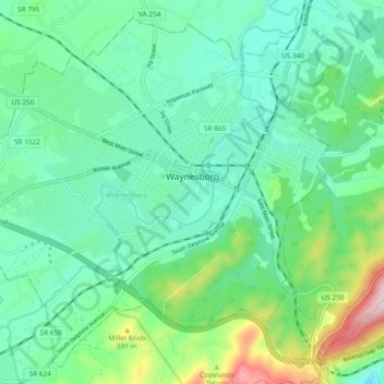 Waynesboro topographic map, elevation, terrain