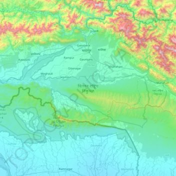 Chitwan National Park topographic map, elevation, terrain