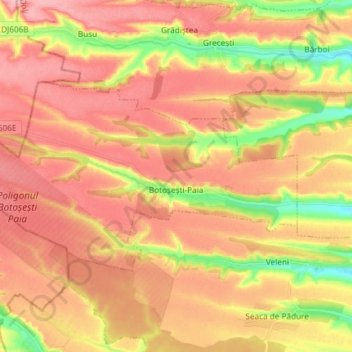 Botoșești-Paia topographic map, elevation, terrain