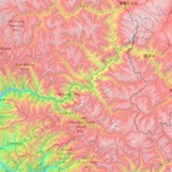 Kinnaur District topographic map, elevation, terrain