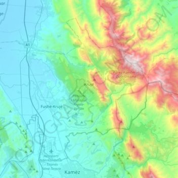 Kruja topographic map, elevation, terrain