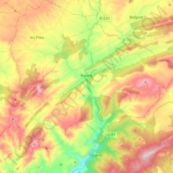 Pontils topographic map, elevation, terrain
